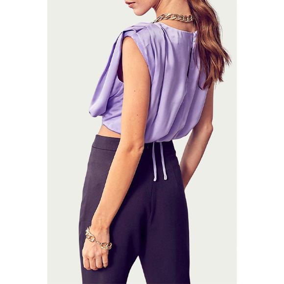 NEW DO+BE cropped stretch-satin wrap top in lilac - Picture 3 of 3